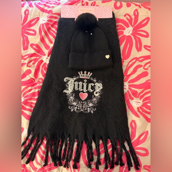 Juicy Couture Accessories - Juicy Couture faux fur scarf and beanie set in black NWT